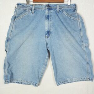 Vintage Ralph Lauren Official Velcro Back Denim Carpenter Shorts Blue‎ Size 33